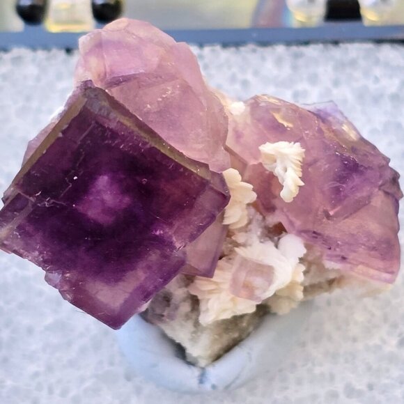 Fluorite ✦ Dolomite Crystal Thumbnail ✦ 19g Purple Cubes & Cream Matrix Specimen - Picture 12 of 17